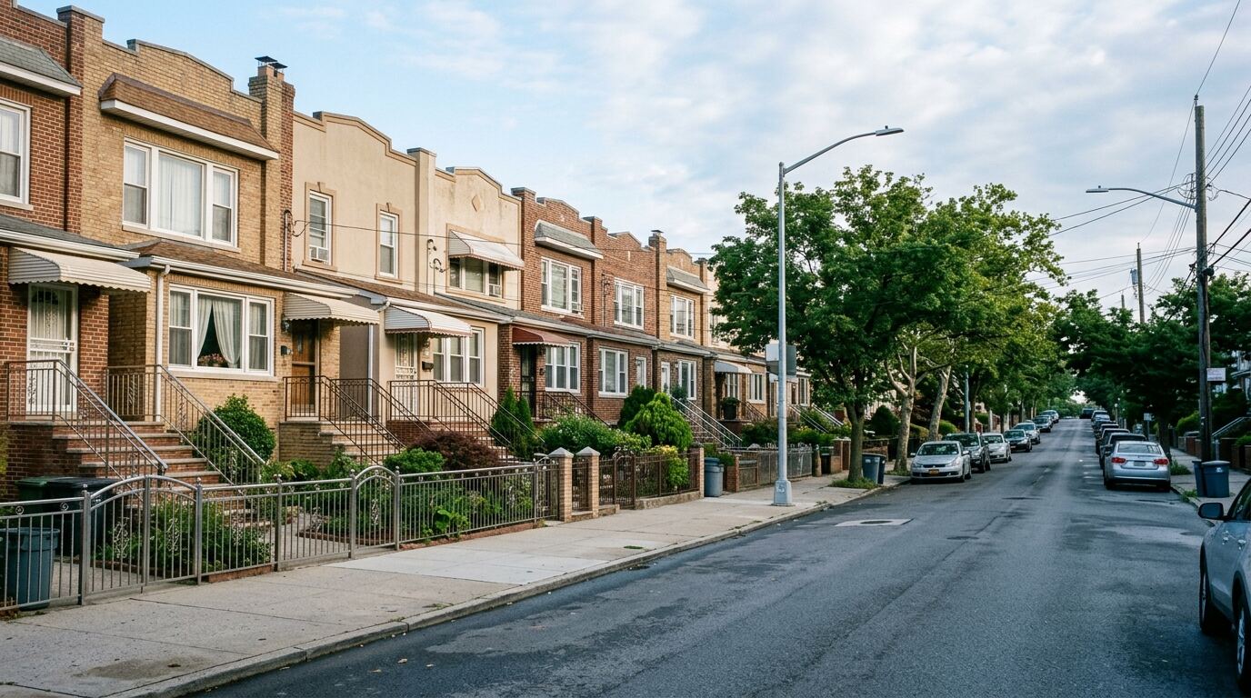 皇后区连排两家庭砖房住宅街道